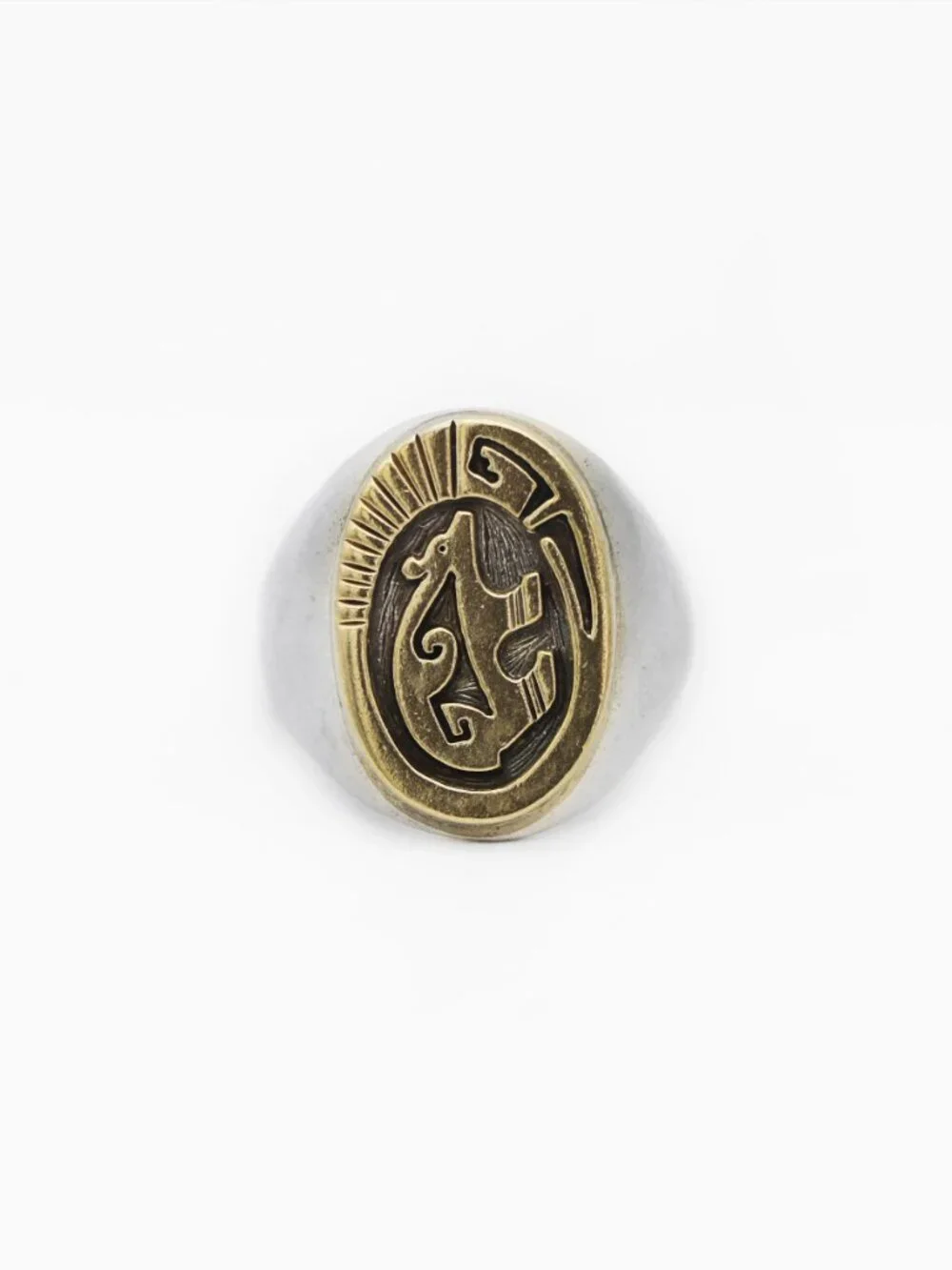 Native American Navajo Calvin Peterson Bear 14K Gold Sterling Silver Ring